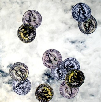 roman money on marble 100x100cm, private coll.