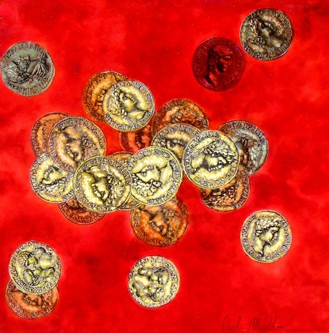 monnaies romaines fond rouge pompeii