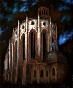 Toulouse : église des Jacobins, par pleine lune, private coll. , oil on canvas, 92x73cm